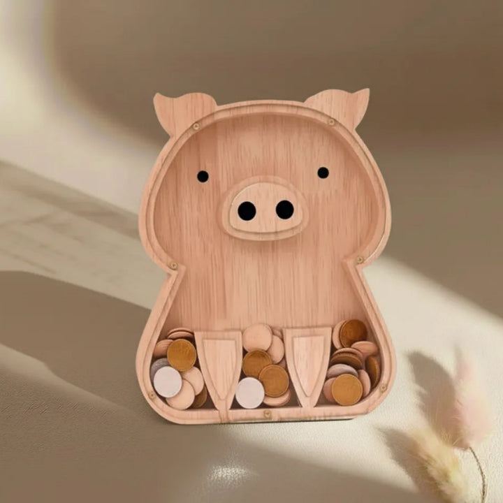 Multiple Compartment Wooden Piggy Bank