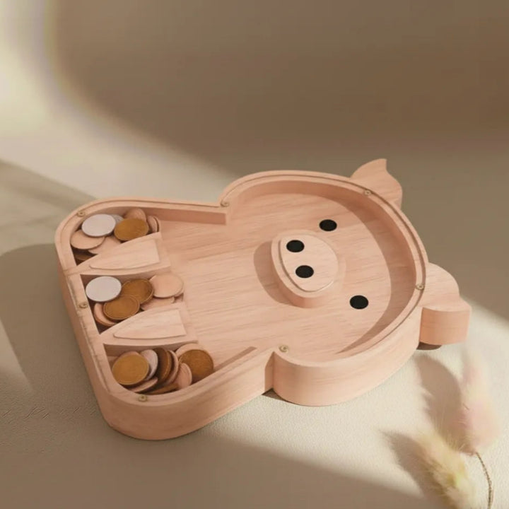 Multiple Compartment Wooden Piggy Bank