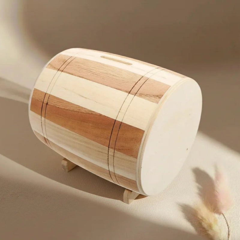 Wooden Barrel Piggy Bank